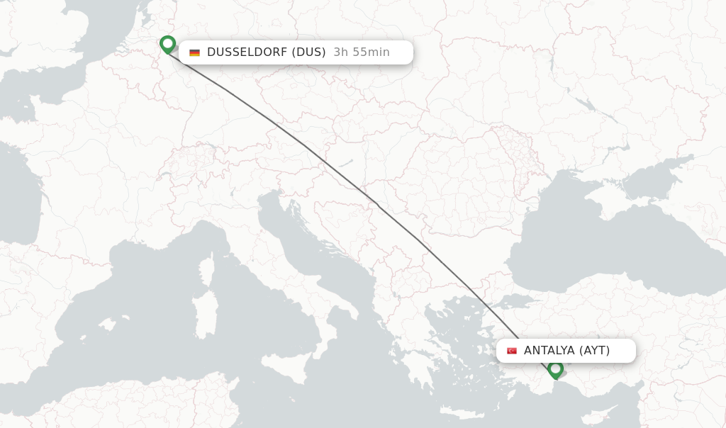 Flights from Antalya to Dusseldorf route map