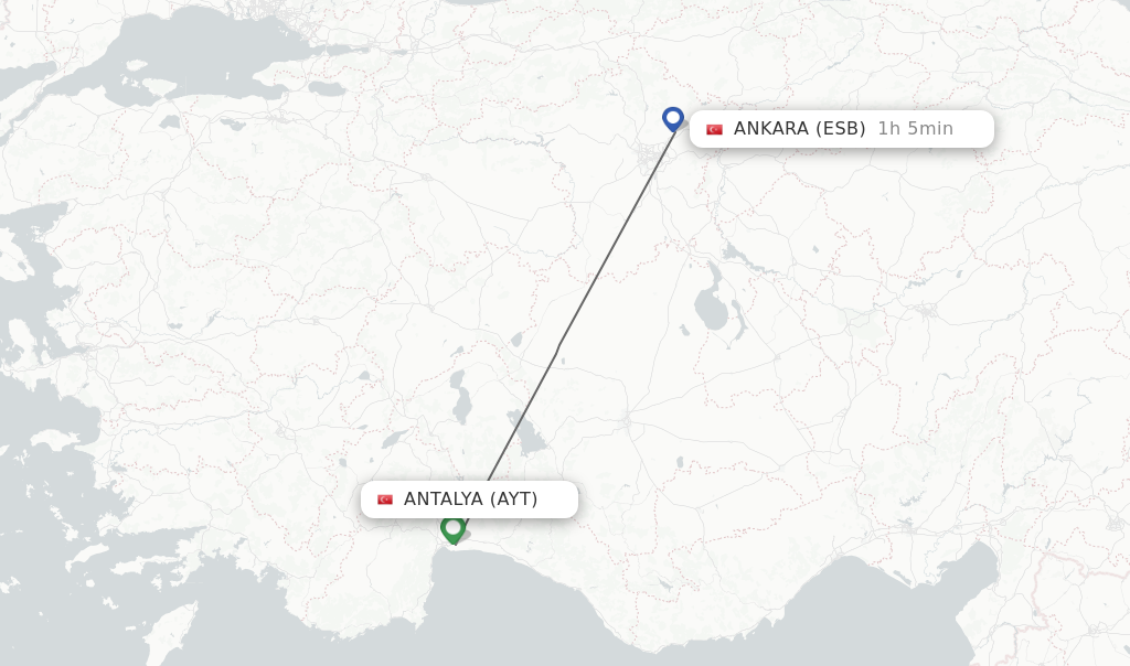 Flights from Antalya to Ankara route map
