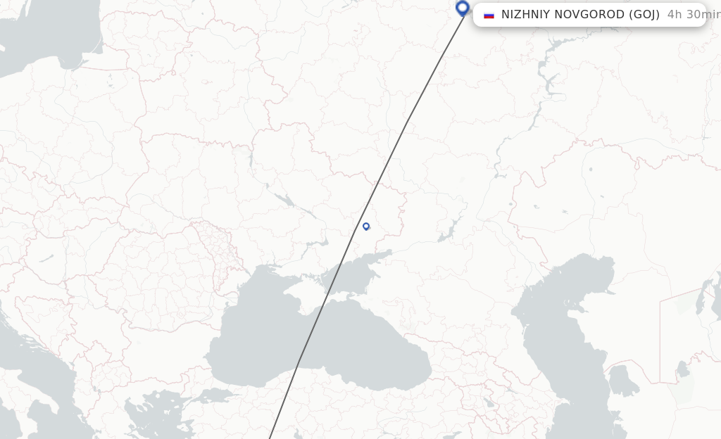 Flights from Antalya to Nizhniy Novgorod route map