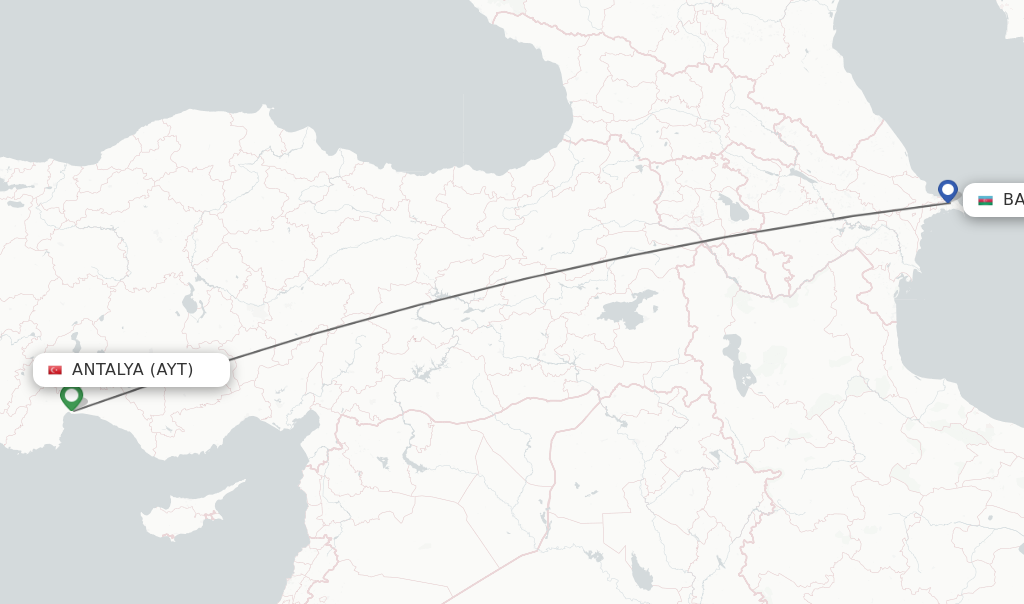 Flights from Antalya to Baku route map