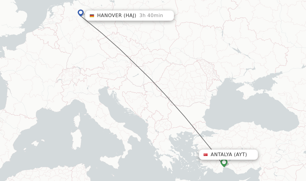 Flights from Antalya to Hanover route map