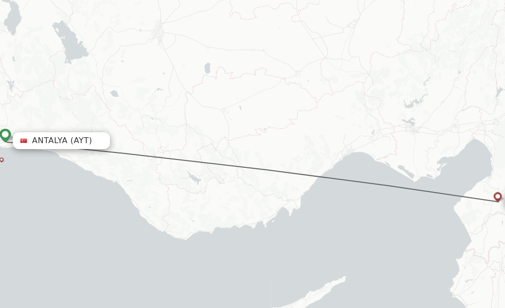 Flights from Antalya to Antakya route map