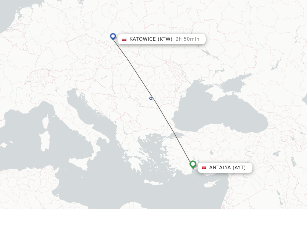 Flights from Antalya to Katowice route map