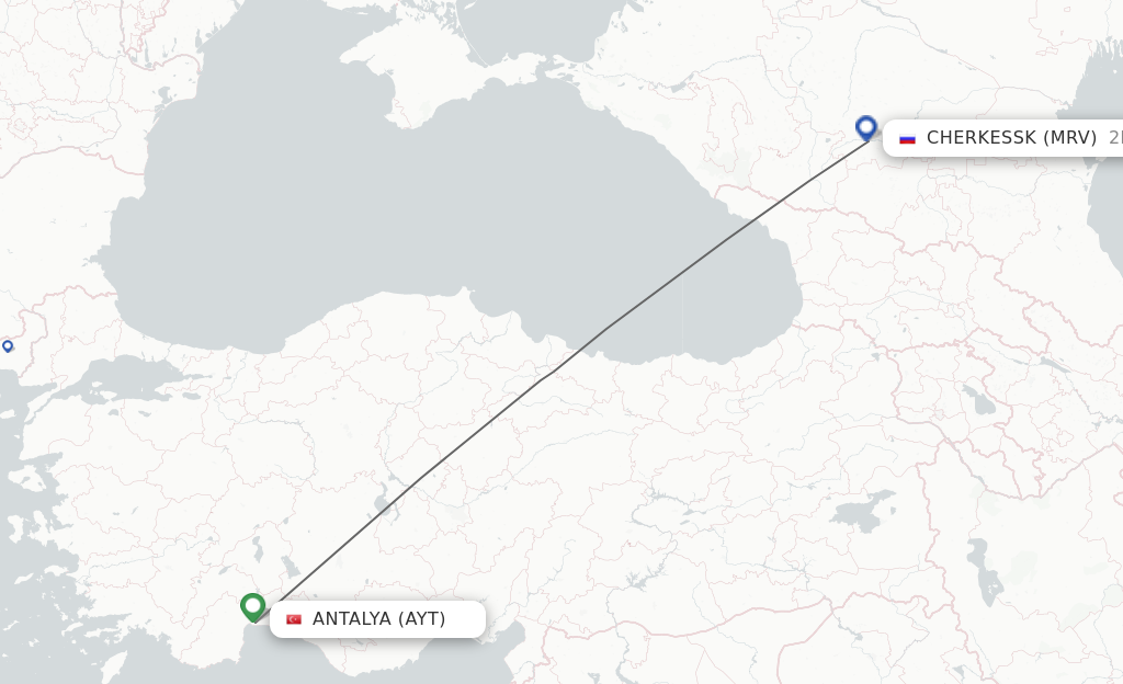 Flights from Antalya to Mineralnye Vody route map