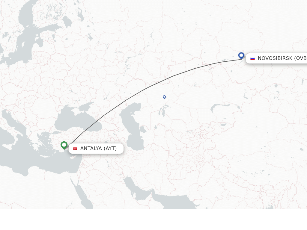 Flights from Antalya to Novosibirsk route map