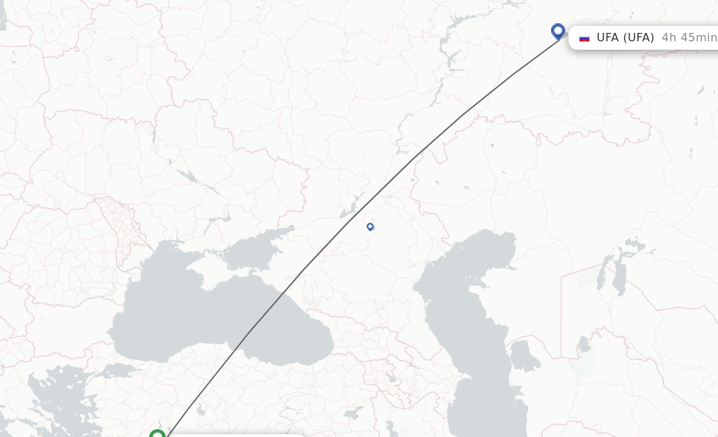 Flights from Antalya to Ufa route map