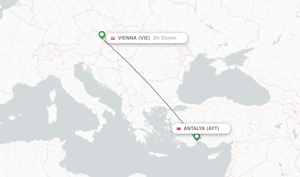 Flights from Antalya to Vienna route map