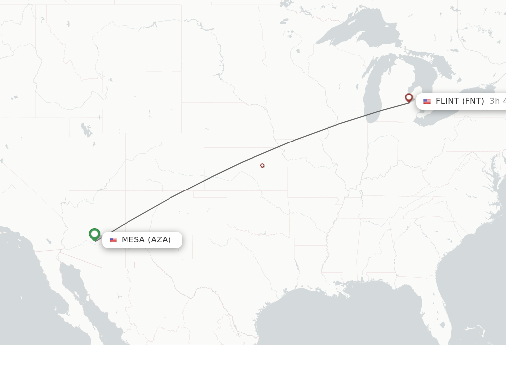 Flights from Mesa to Flint route map