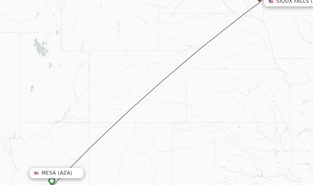 Flights from Mesa to Sioux Falls route map