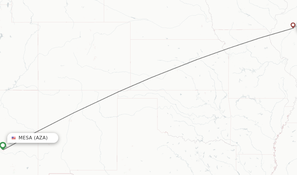 Flights from Mesa to Peoria route map