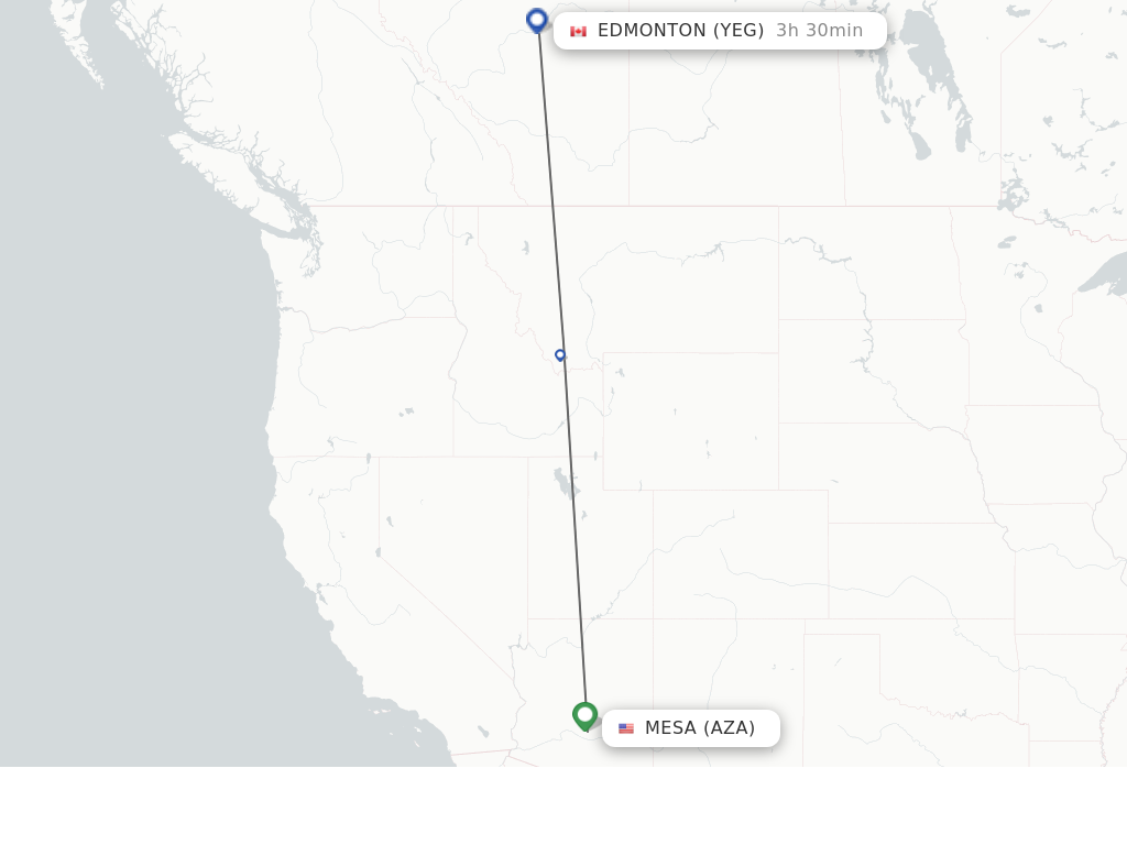 Flights from Mesa to Edmonton route map