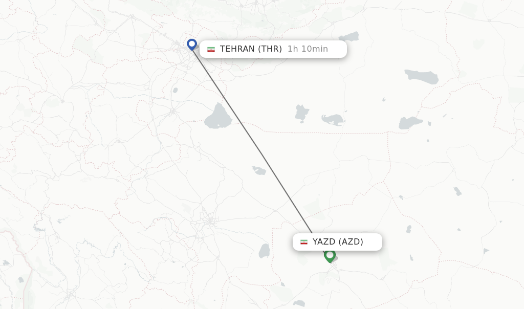 Flights from Yazd to Tehran route map