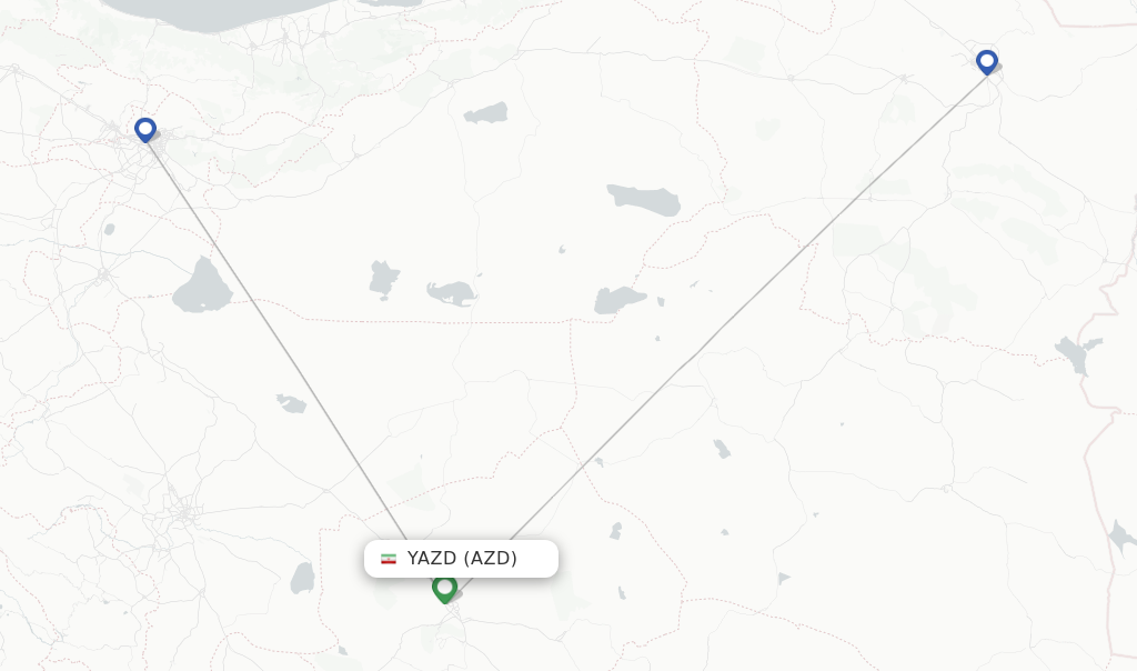 Flights from Yazd to Ahwaz route map