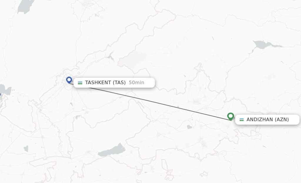 Flights from Andizhan to Tashkent route map