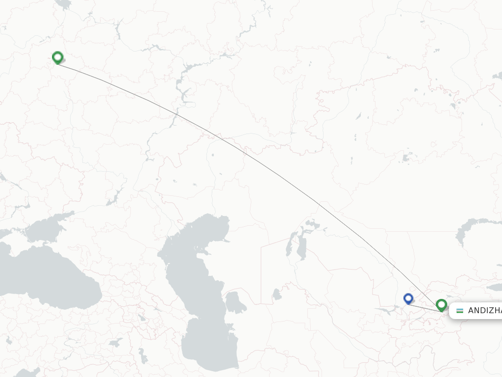 Flights from Andizhan to Istanbul route map