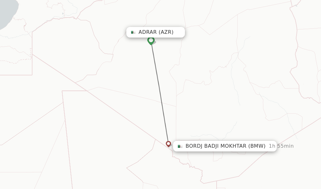 Flights from Adrar to Bordj Badji Mokhtar route map