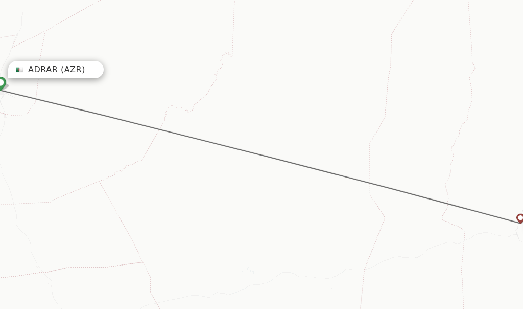Flights from Adrar to In Salah route map