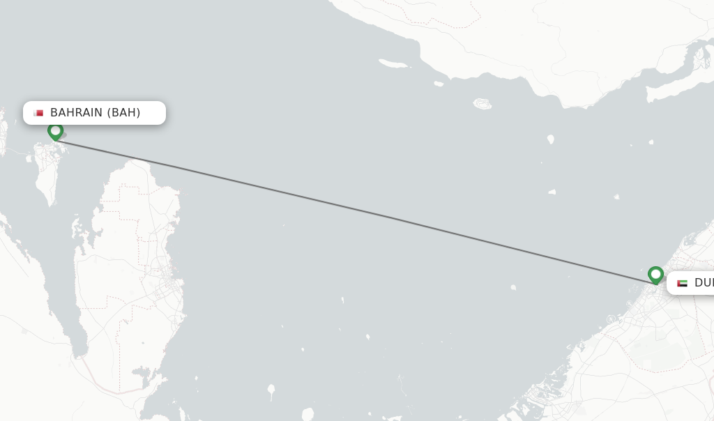 Flights from Bahrain to Dubai route map
