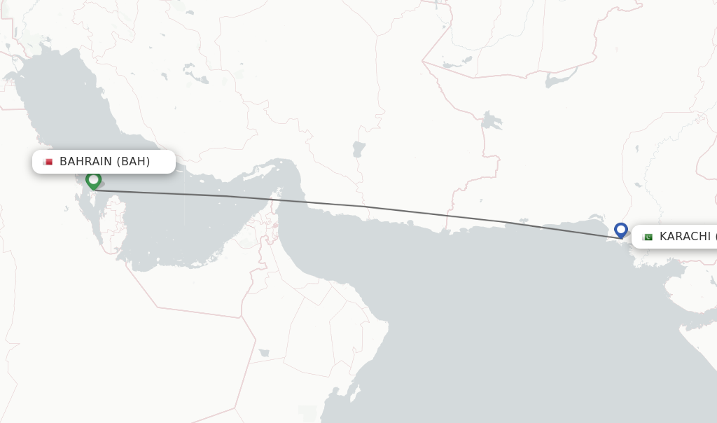 Flights from Bahrain to Karachi route map