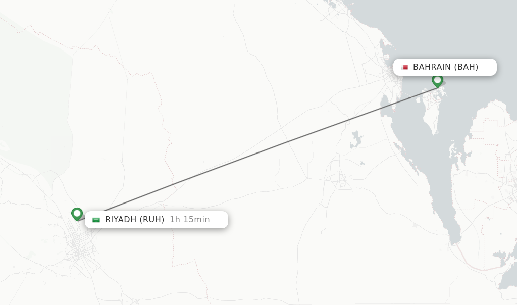 Flights from Bahrain to Riyadh route map