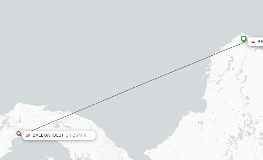 Flights from Barranquilla to Balboa route map