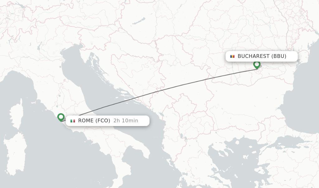 Flights from Rome to Bucharest route map