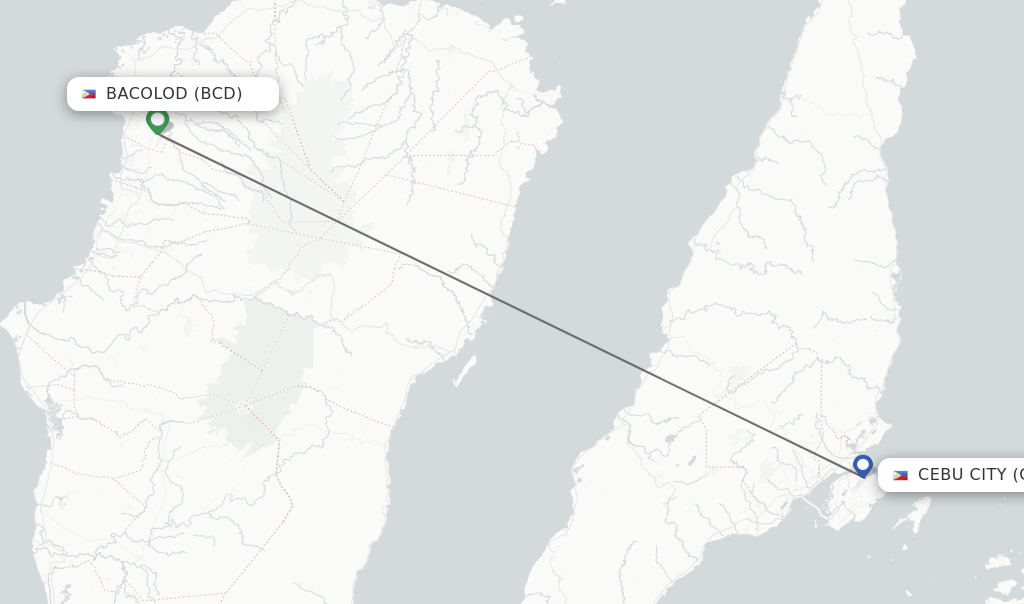 Flights from Bacolod to Cebu City route map