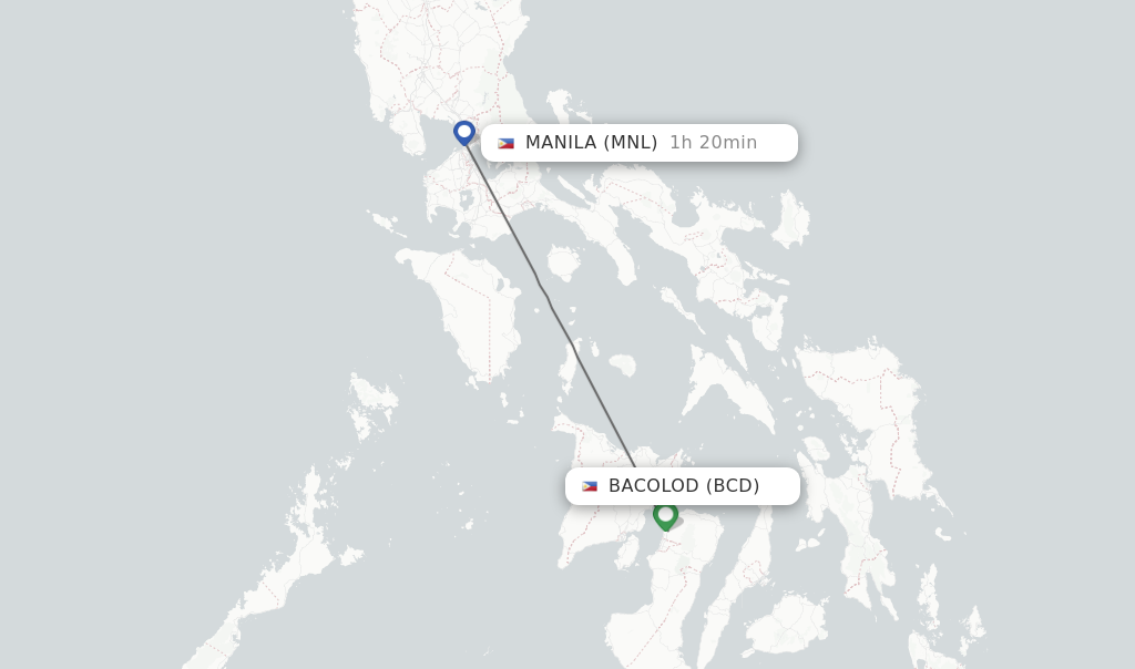 Flights from Bacolod to Manila route map