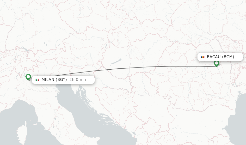 Flights from Bacau to Milan route map