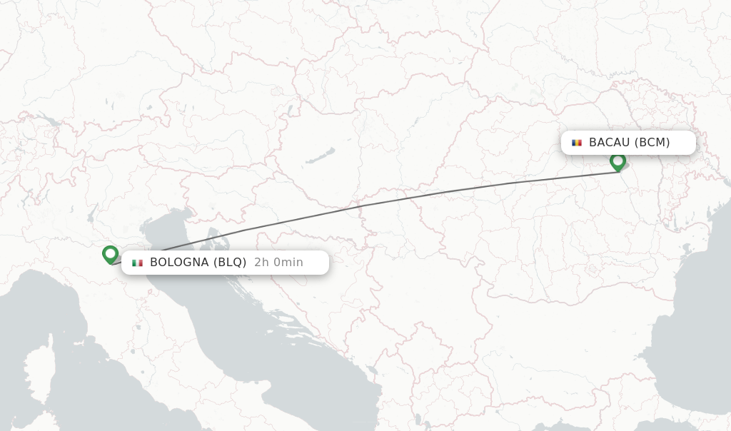 Flights from Bacau to Bologna route map