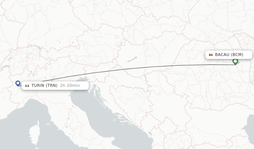 Flights from Bacau to Turin route map