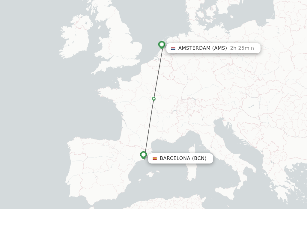 Flights from Barcelona to Amsterdam route map