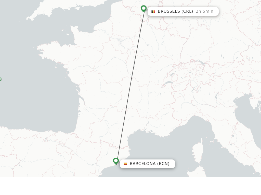 Flights from Barcelona to Brussels route map