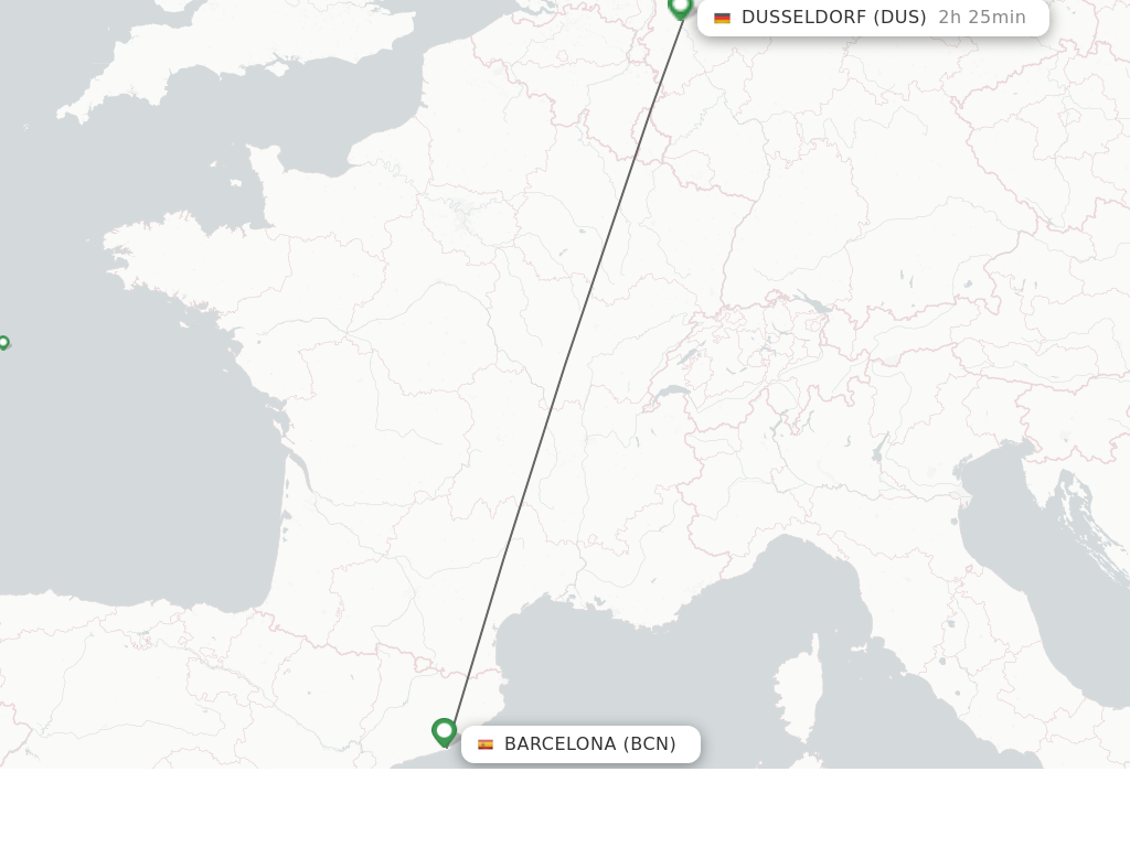 Flights from Barcelona to Dusseldorf route map