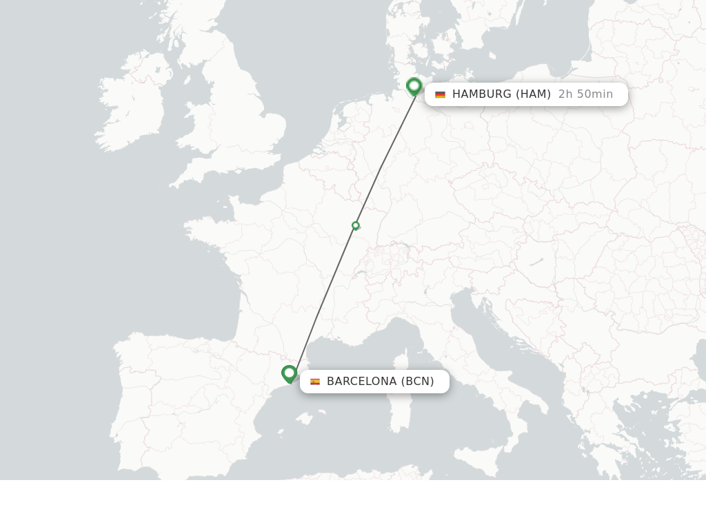 Flights from Barcelona to Hamburg route map