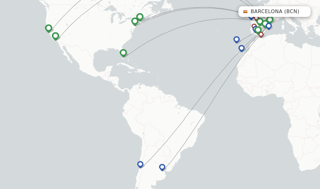Route map with flights from Barcelona with Iberia