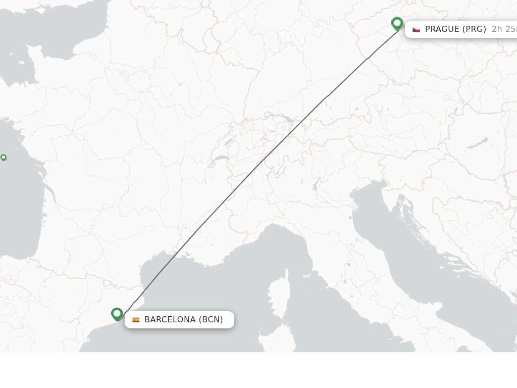 Flights from Barcelona to Prague route map