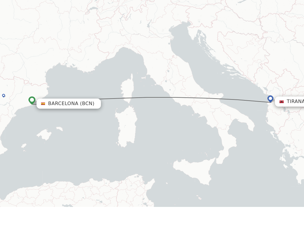 Flights from Barcelona to Tirana route map