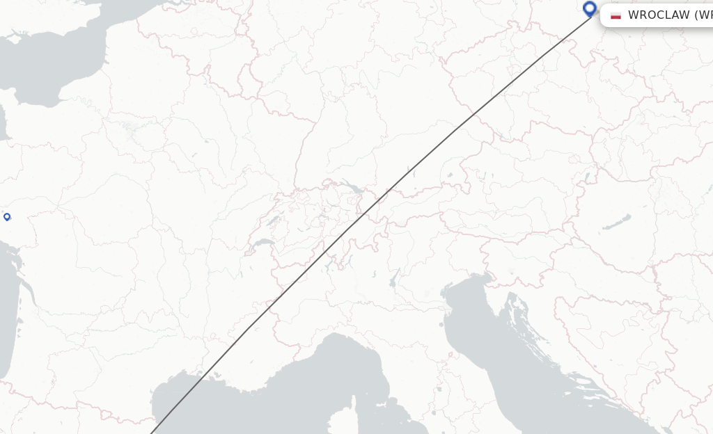 Flights from Barcelona to Wroclaw route map