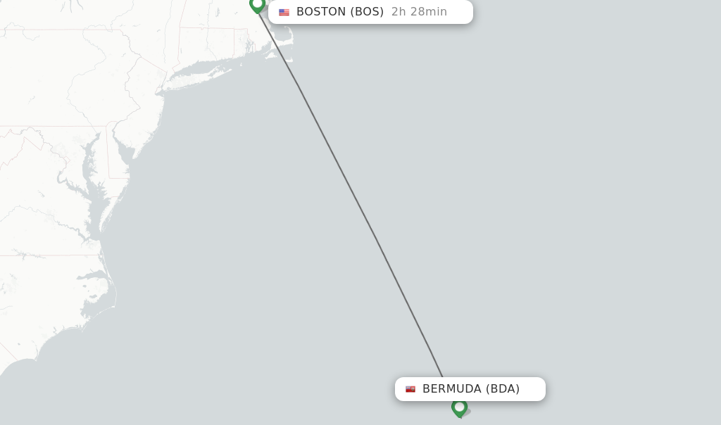 Flights from Bermuda to Boston route map