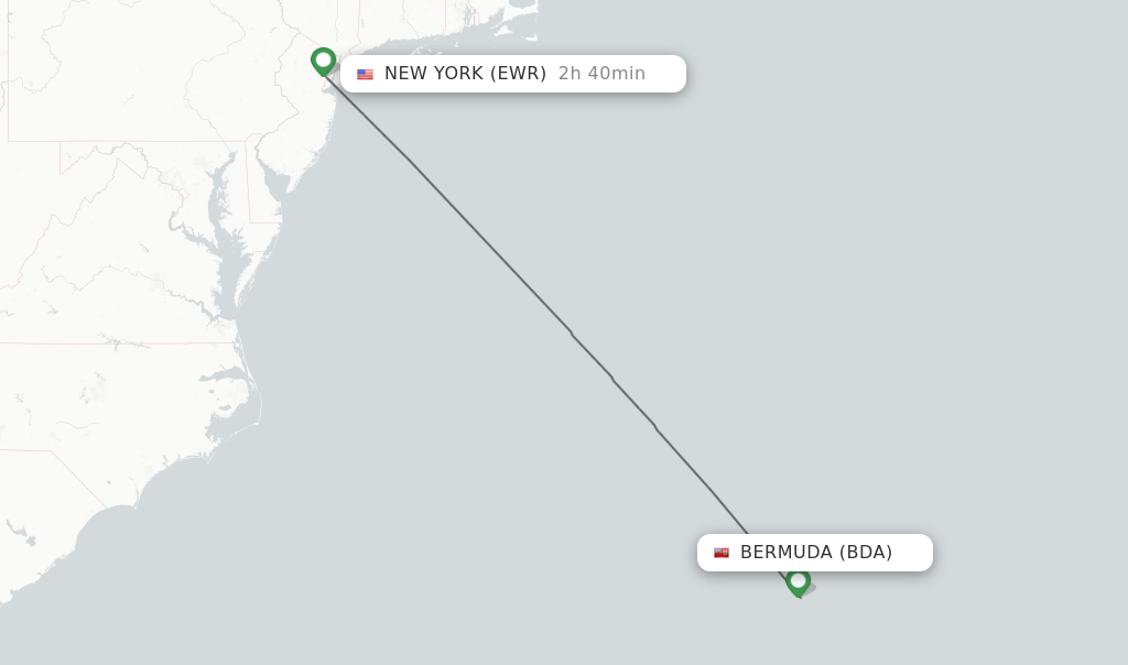 Flights from Bermuda to New York route map