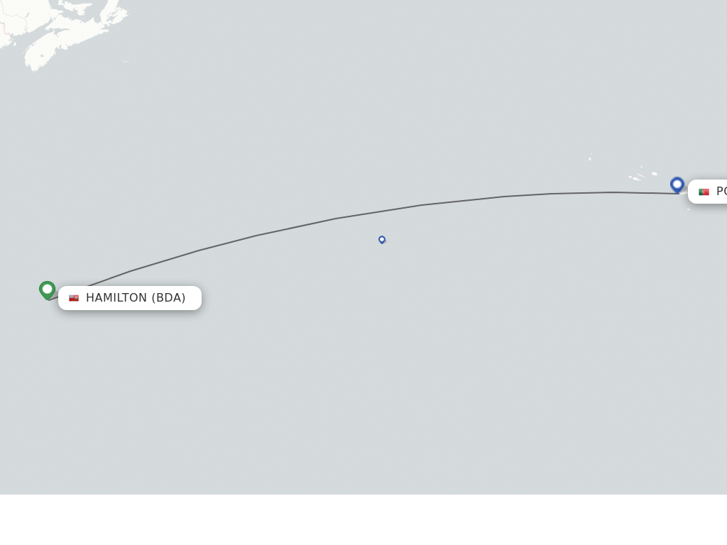 Flights from Ponta Delgada (Azores) to Bermuda route map