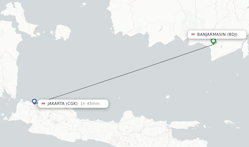 Flights from Banjarmasin to Jakarta route map