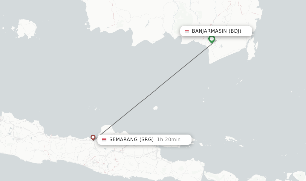 Flights from Banjarmasin to Semarang route map