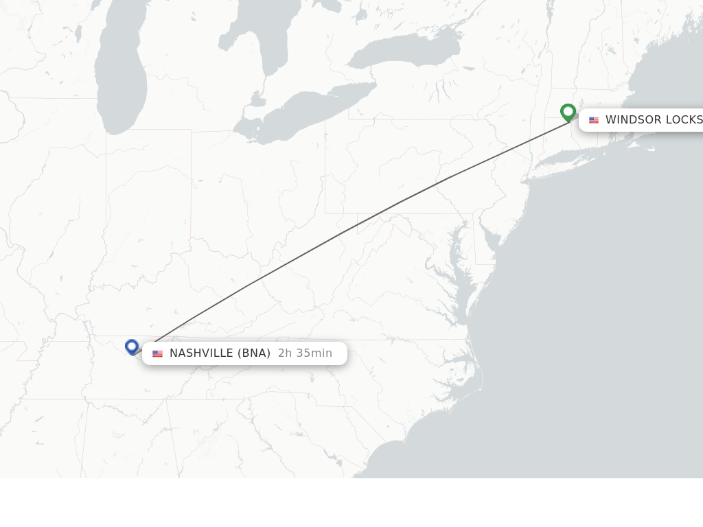 Flights from Hartford to Nashville route map
