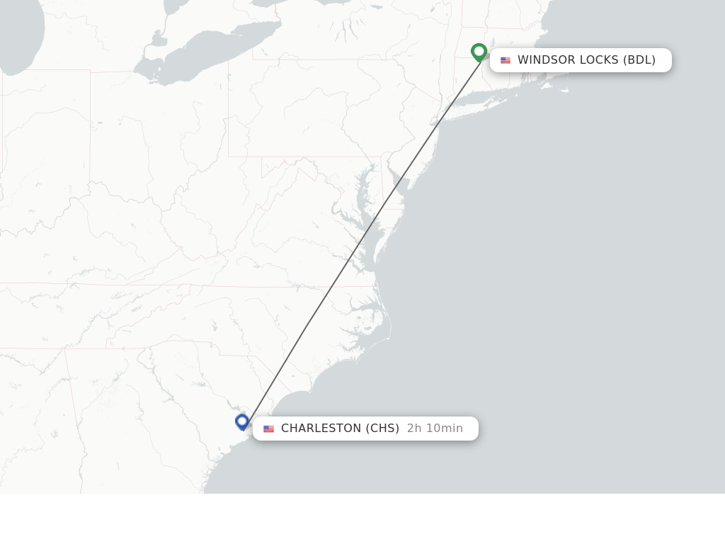 Flights from Hartford to Charleston route map