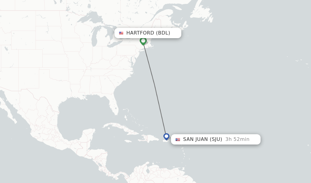 Flights from Hartford to San Juan route map