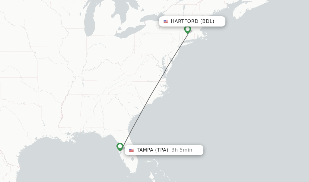 Flights from Hartford to Tampa route map