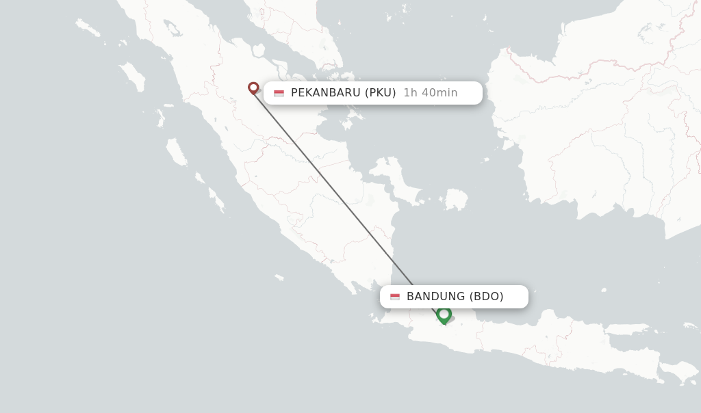 Flights from Bandung to Pekanbaru route map