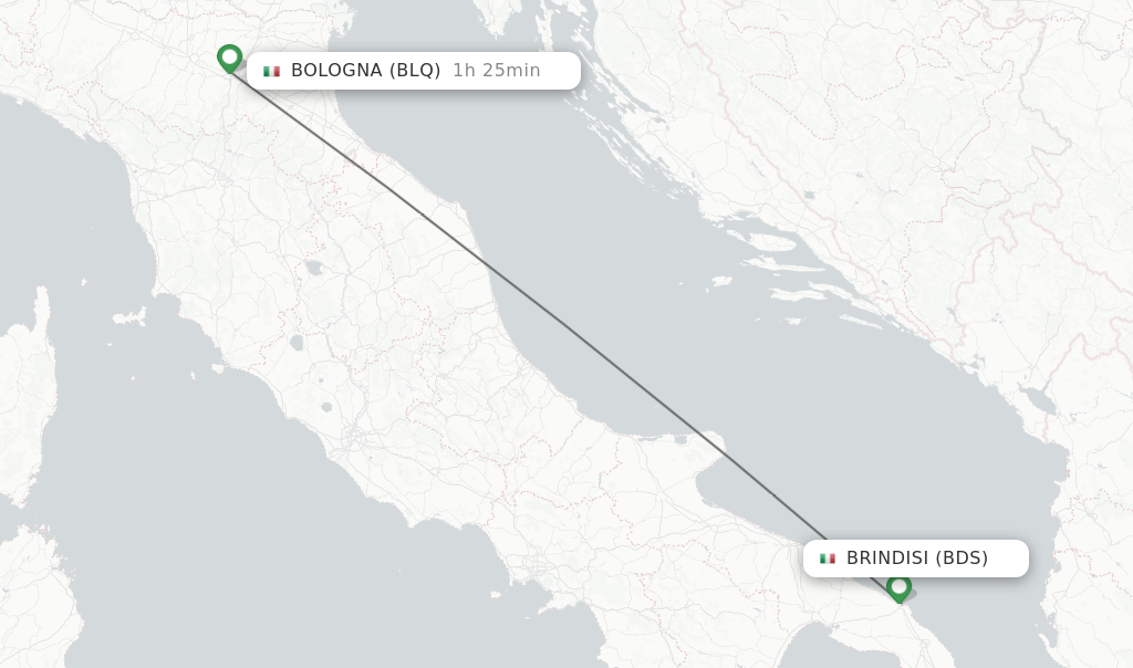 Flights from Brindisi to Bologna route map